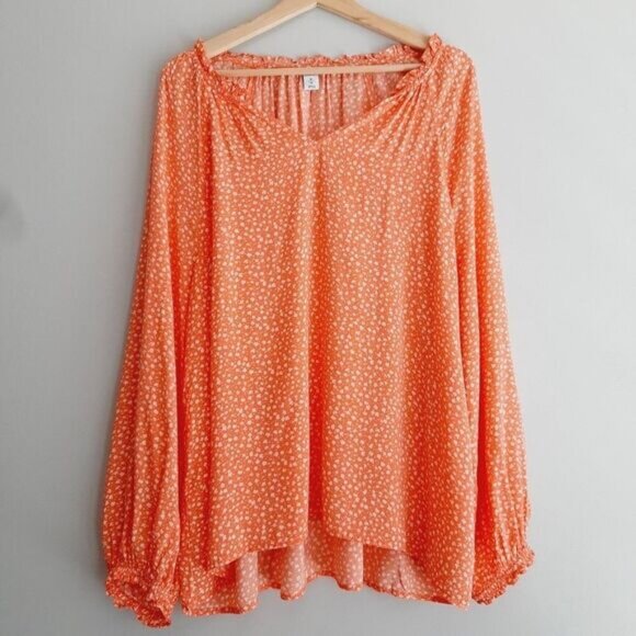 OLD NAVY Long Sleeve Light Flowy Pink Ditsy Floral Blouse Sz XL - Picture 2 of 13